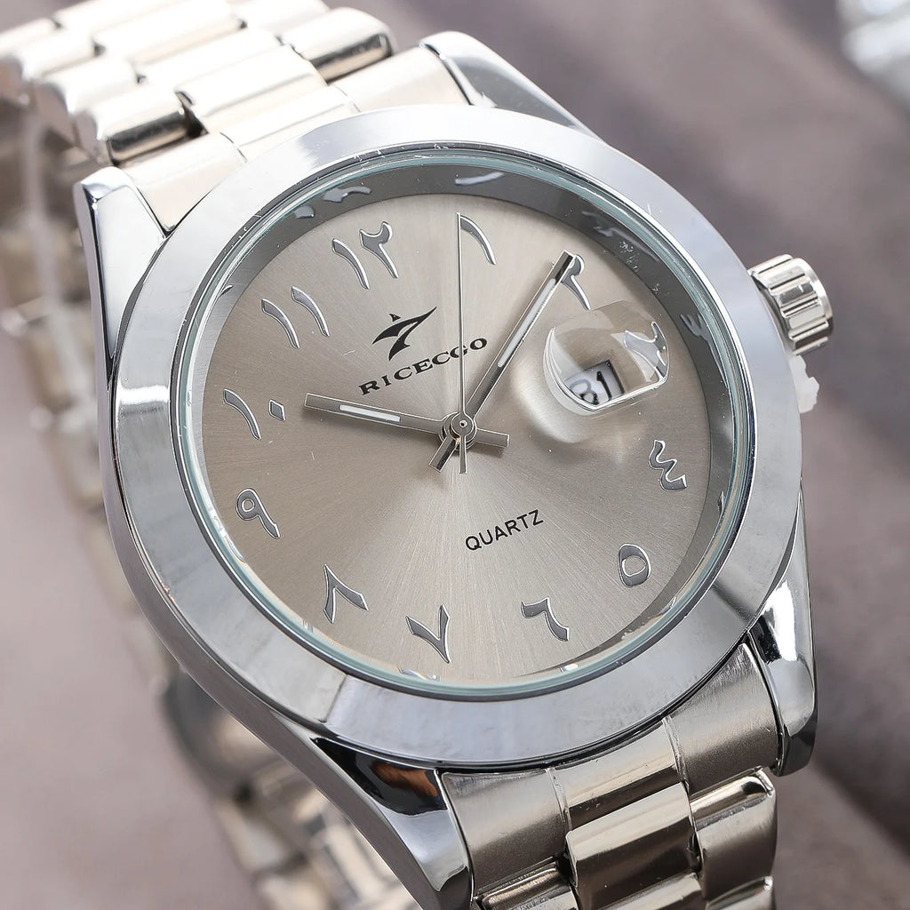 Watch with Arabic script in stainless steel