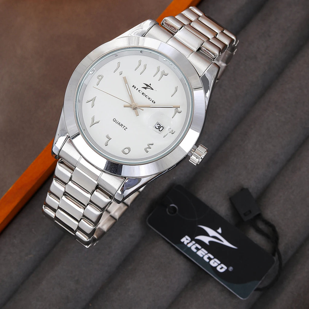 Watch with Arabic script in stainless steel